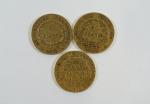 PREMIER EMPIRE : Trois pièces de 20 Francs or Napoléon...
