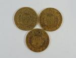 Louis XVIII : Trois pièces de 20 Francs or :...