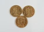 Troisième REPUBLIQUE : Trois pièces de 20 Francs or, 2...
