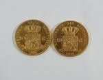 PAYS-BAS : Deux pièces de 10 Gulden or Willem III...