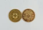 SUISSE : Deux pièces de 20 Francs or, l'une type...