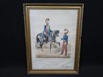 Janet-Lange « Carabiniers, 1845 » Tirage en couleur. Encadré sous verre. 48,5...