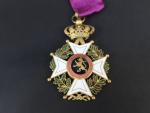 Belgique Ordre de Léopold. Croix de Commandeur, bilingue. Doré, émail,...