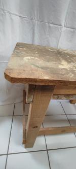 Petite table d'atelier ou établi pieds en bois naturel et...