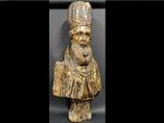 Buste d'un Pape portant une tiare en bois sculpté avec...