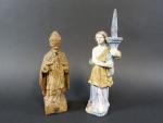Deux statuettes en bois sculpté, ép. XVIII's : Saint-Evêque en...