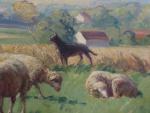 SERICHE (XX's). Paysage animé à la bergère et au troupeau...