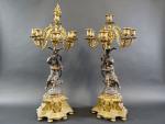 Paire de candélabres d'époque Napoléon III en bronze doré et...