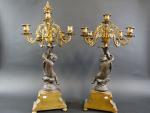 Paire de candélabres d'époque Napoléon III en bronze doré et...