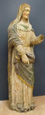 Grande statue d'époque XVIII's en bois sculpté et polychrome représentant...
