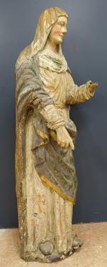 Grande statue d'époque XVIII's en bois sculpté et polychrome représentant...