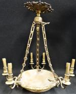 Plafonnier à six lumières de style Louis XVI, la monture...