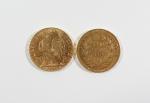 FRANCE : Deux pièces de 20 francs or : Une...