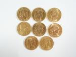 FRANCE : Huit pièces de 20 Francs or, IIIème République,...