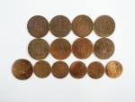 FRANCE : Quatorze pièces diverses Napoléon III en cuivre (très...