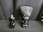 Vintage 2 statuettes sculptées à la main en obsidienne noire...