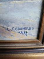 Peinture à l'huile sur panneau en bois, L .CHAUMARD 1989. 
Longueur...