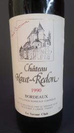 BORDEAUX - 4 B. CHATEAU HAUT-REDON Bordeaux 1990 Rouge, sélection...