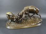 MENE Pierre-Jules (1810-1879) : Combat de cerfs. Groupe en bronze...