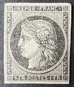 Essai Cérès 1849 n°6 1FR noir impression recto verso sur...