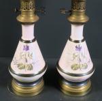 Paire de lampes à pétrole d'époque Napoléon III en porcelaine...