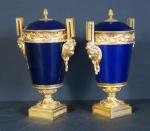 Paire de vases couverts sur piédouche de style Louis XVI...