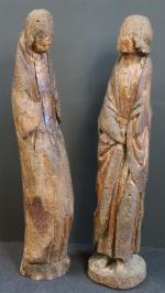 Saint-Jean et Sainte Marie-Madeleine (?) : Deux statues en bois...