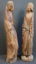 Saint-Jean et Sainte Marie-Madeleine (?) : Deux statues en bois...