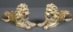 Paire de lions couchés en bronze doré, ép. XVIII's. Haut...