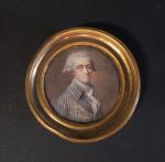 Miniature ronde : Portrait d'homme à la veste à rayures,...