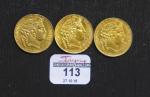 DEUXIEME REPUBLIQUE (1848-1852) : Trois pièces de 20 Francs or...