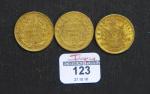 NAPOLEON III (1852-1870) : Trois pièces de 20 Francs or...