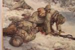 Jeanhial ? « Sous le feu de l'artillerie » Soldats allemands blessés. Huile...