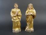 Deux Saints d'époque XVIIIème siècle en bois polychrome et doré....