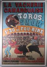 TAUROMACHIE : La vacherie camaraguaise, toros show. Affiche encadrée, 116...