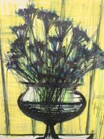 BUFFET Bernard (1928-1999) : Bouquet fond jaune, 1959. Technique mixte...