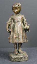 PICCIOLE Giuseppe M. (XIX'-XX') : La petite écolière. Bronze patiné,...