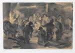 CHADEL Jules (1870-1942) : L'Adoration des Bergers. Lavis d'encre, cachet...