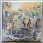 CHAPUIS Georges (XX's) : Saint-Paul-de-Vence, la fontaine. Aquarelle signée, 26...