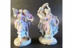 ALLEMAGNE : Deux couples de danseurs en porcelaine polychrome