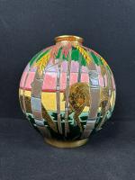 LONGWY ATELIER D'ART - Grand vase Boule coloniale, modèle "Chasse...