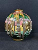 LONGWY ATELIER D'ART - Grand vase Boule coloniale, modèle "Chasse...