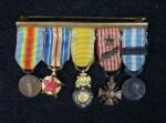 France Brochette de 5 décorations miniatures, dont Médaille militaire, Interalliée,...