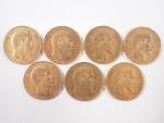 NAPOLEON III : Sept pièces de 20 francs or, Paris...