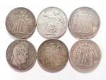 Six pièces de 5 Francs argent : Deux IIème République...