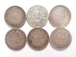 Six pièces de 5 Francs argent : Deux IIème République...