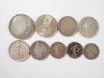 Lot de neuf pièces en argent : IIIème République :...