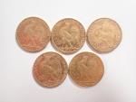 IIIème République : Cinq pièces de 20 Francs or type...