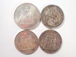 Quatre pièces en argent : 5 Francs Louis-Philippe Lille 1833...