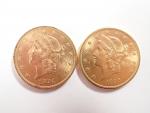 ETATS-UNIS : Deux pièces de 20 dollars or type Liberty,...